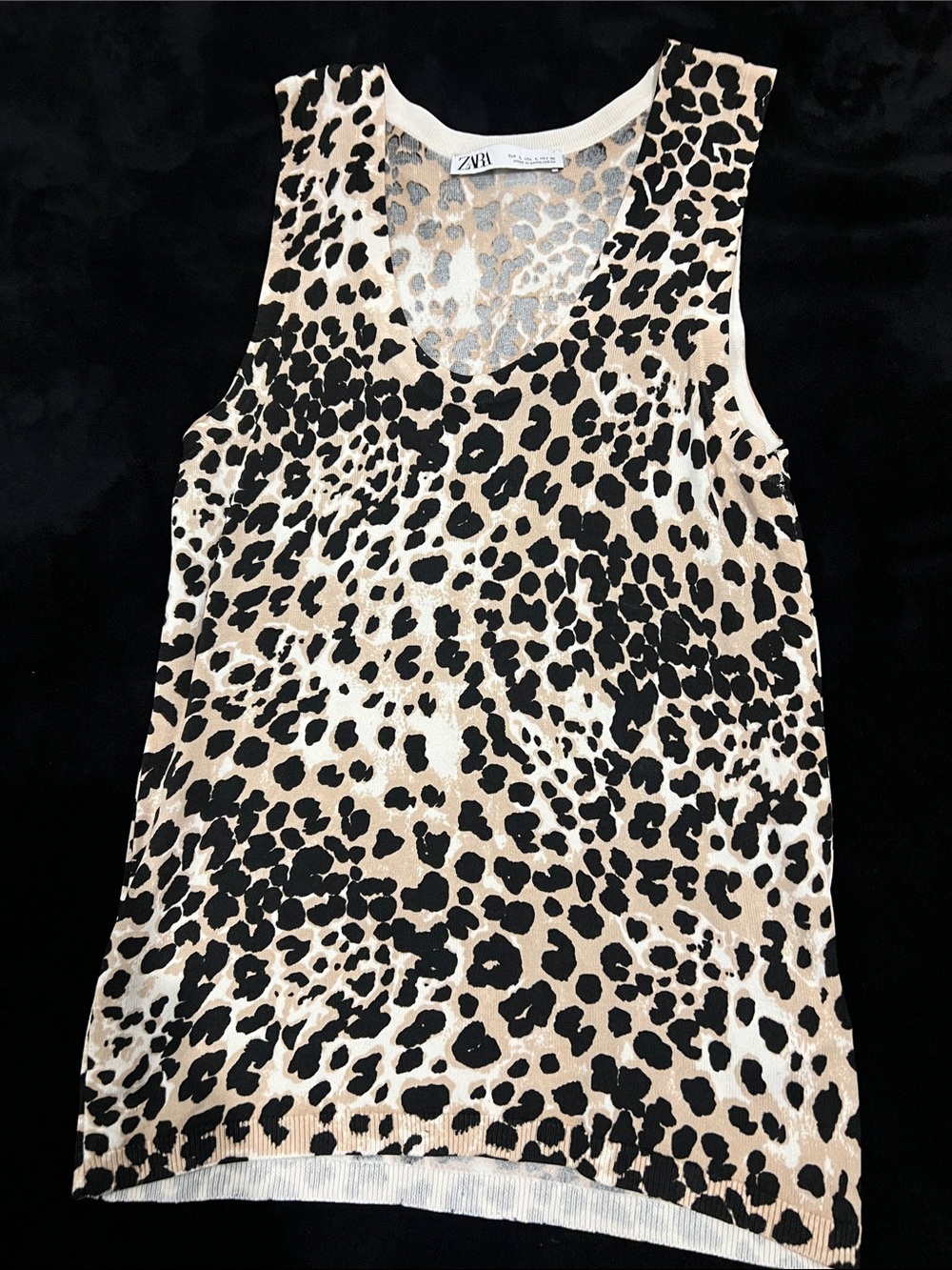 Zara Leopard Print V-Neck Tank Top - Beige, Black